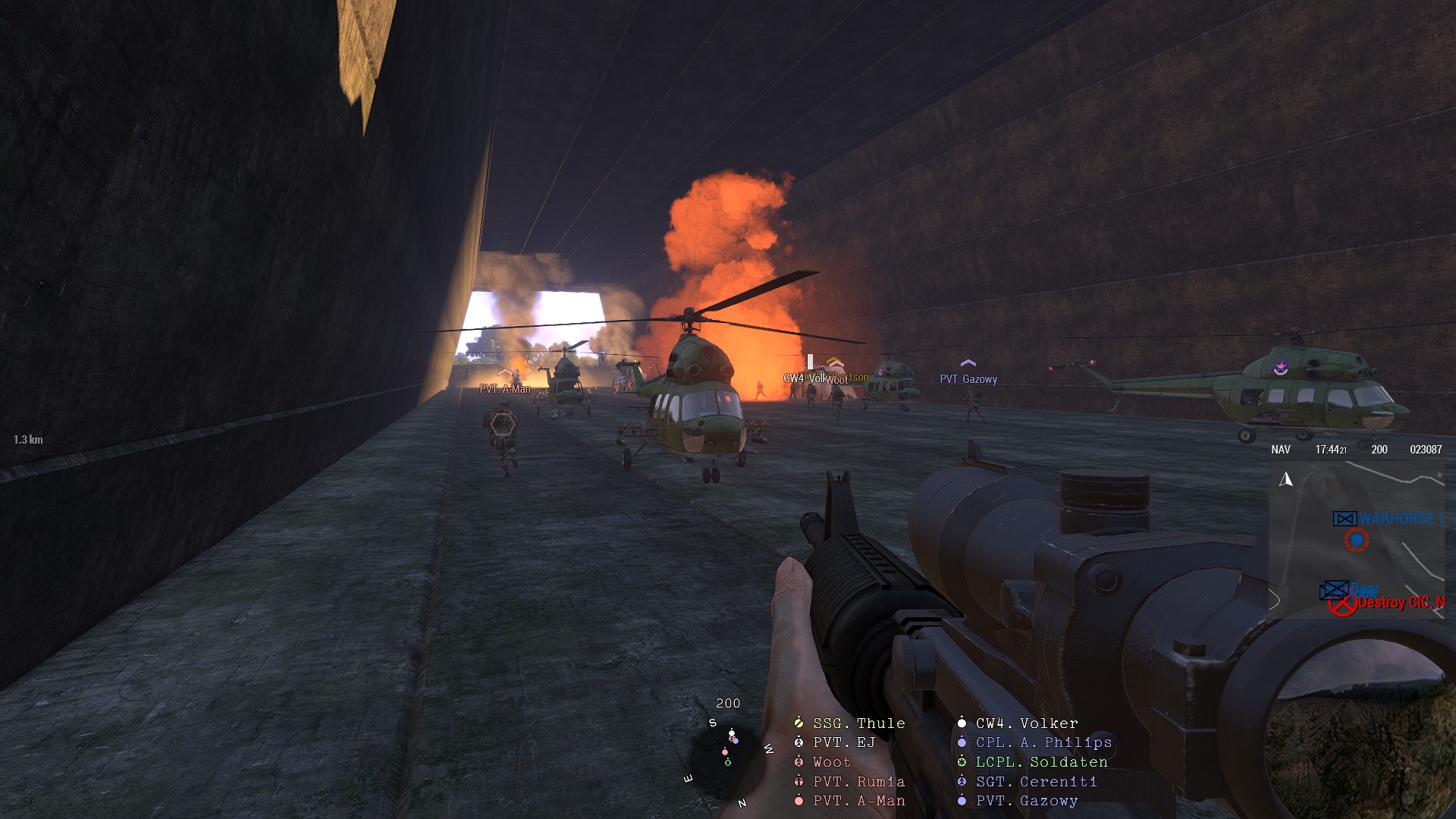 Fire and combat inside a defensive position